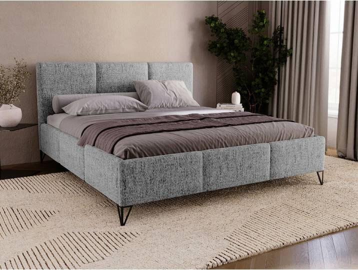 Compleo Polsterbett auf hohen Füße, geflechtartiger Stoff im Retro-Stil, Designerbett