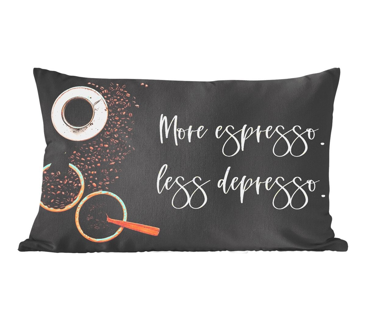 PillowMonkey Sierkussen met Quote More Espresso Less Depresso - 50 x 30 cm