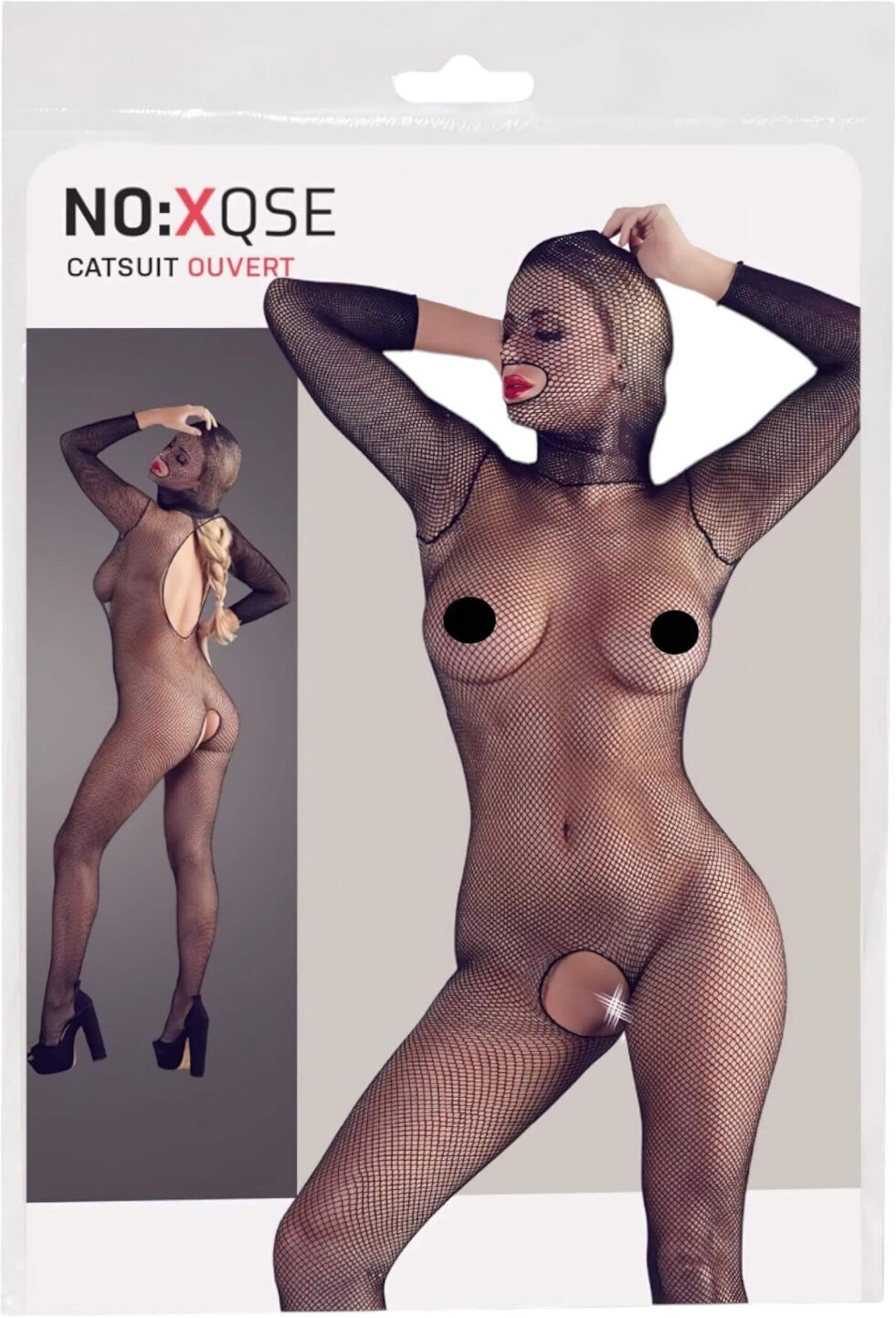 Mandy Mystery - full‑body black fishnet catsuit with mask (S-L)