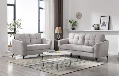 Esofastore Gray Fabric Upholstered Living Room Sofa Set Tufted Metal Legs