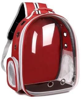 Inspired Finds Space Capsule Transparent Pet Backpack Carrier For Cats & Small Dogs red