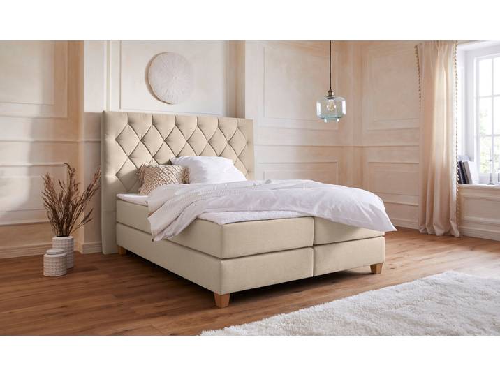 Boxspringbett, Struktur (100% Polyester), Beige, 183×210 cm, 7-Zonen-Kaltschaummatratze, Modern, Home Affaire