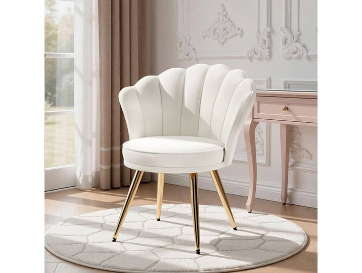 HAWTHYHOME Fauteuil de salon en velours fauteuil moderne design chaise coiffeuse rembourrée pieds métal doré Blanc