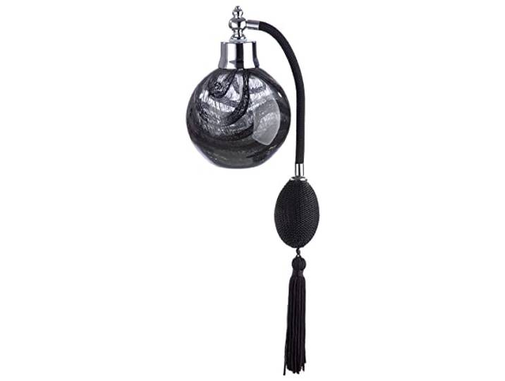 GILDE Glas Parfümflakon Parfumzerstäuber mit Ballpumpe - Deko Accessoire Badezimmer Gäste WC - Geschenk für Frauen Muttertagsgeschenk - aus Glas trasparent Rauch schwarz - Höhe 12 cm