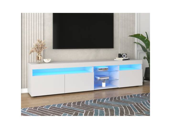 Armoire TV Moderne Blanc Panneau Lumineux Éclairage LED Variable Salon Et Salle À Manger 180cm