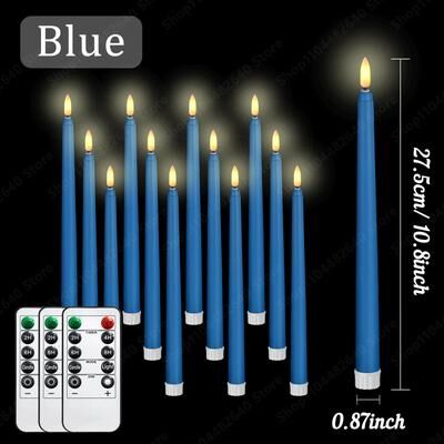 Uplifted Finds 12 To 72 Pcs Flameless LED Taper Candles With Remote Control Battery Flickering Lights For Wedding Table Decor blue 12 Pcs