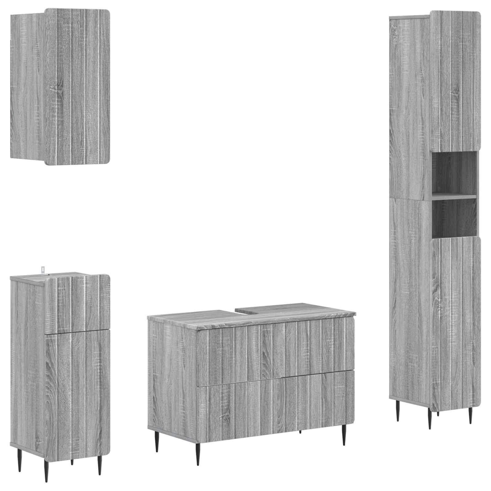 vidaXL 4-delige badkamermeubelset ZWOLLE, Sonoma-grijs, houtlook, wandmontage