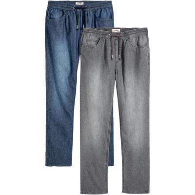 Schlupfjeans BONPRIX, Herren, Gr. 56, N-Gr, blau (dunkelblau denim, dunkelgrau denim), Denim/Jeans, Obermaterial: 100% Baumwolle, klassisch, Jeans Schlupfjeans, klassischer Schnitt, aus reiner Baumwolle, mit Washed-Effekt