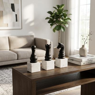 Sagebrook Home "Decorative Chess Pieces Figurine - Set of 3, 9"", Black & White - 8.25"""