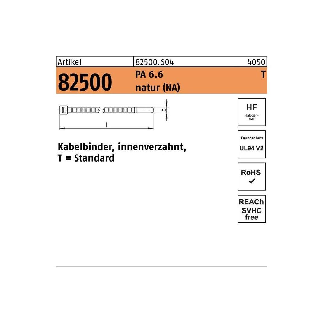 HellermannTyton Kabelbinder R 82500 innenverzahnt 2,3 x 83/ 16 Polyamid 6.6 natur (83 mm, 1000 Stk.) (825006040023083)