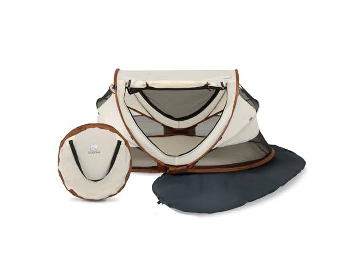 Deryan Baby & Kinder Reisebett mit Matratze - ab Geburt bis 4,5 Jahre, Pop Up Kleinkindbett Babyzelt in 2 Sekunden aufgestellt, inkl. Moskitonetz & Reisetasche, Schnell & Kompakt Faltbar, Sand