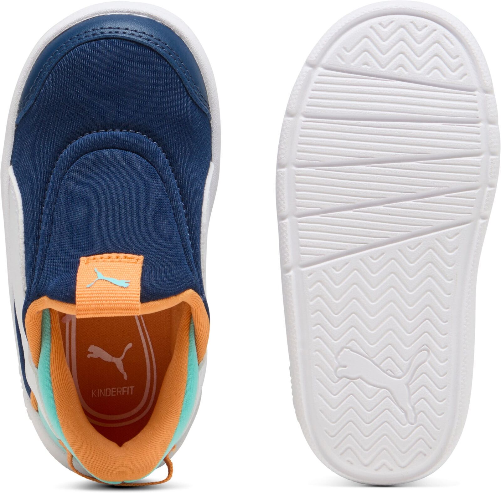 Sneaker PUMA "COURTFLEX V3 SLIPTECH INF", Mädchen, Gr. 20, Textil, blau (persian blau, puma weiß), unifarben, Schuhe Sneaker, SLIPTECH™ Technologie: praktisches Anziehen ohne Hände