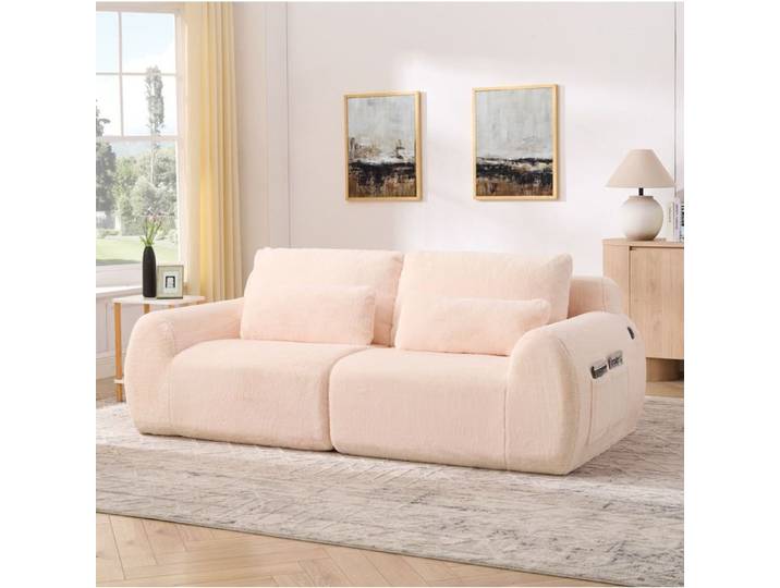 Canapé 2 places compressé rose avec USB et pochette latérale structure sans cadre 300 kg