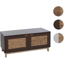 Sitzbank HWC-P54, Garderoben-Bank Schuhregal Schuhablage, MDF Melamin Wasserhyazinthefront 45x100x42cm ~ Walnuss-Optik