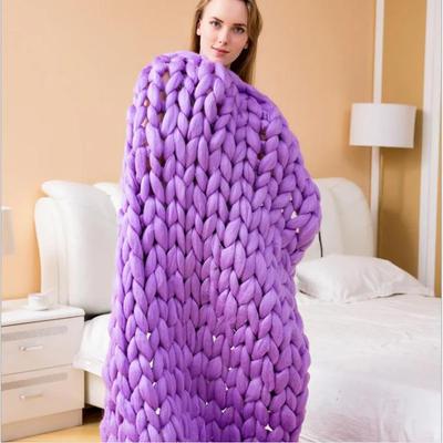 HomeDecorAndMore LLC Soft And Lightweight Handmade Chunky Knit Blanket, Acrylic & Polyester Fabric, Comfortable All Year Round Purple 47x59 Inches