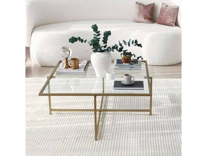 Dmora Couchtisch Dabih 85x85x35h cm Gold, Quadratisch