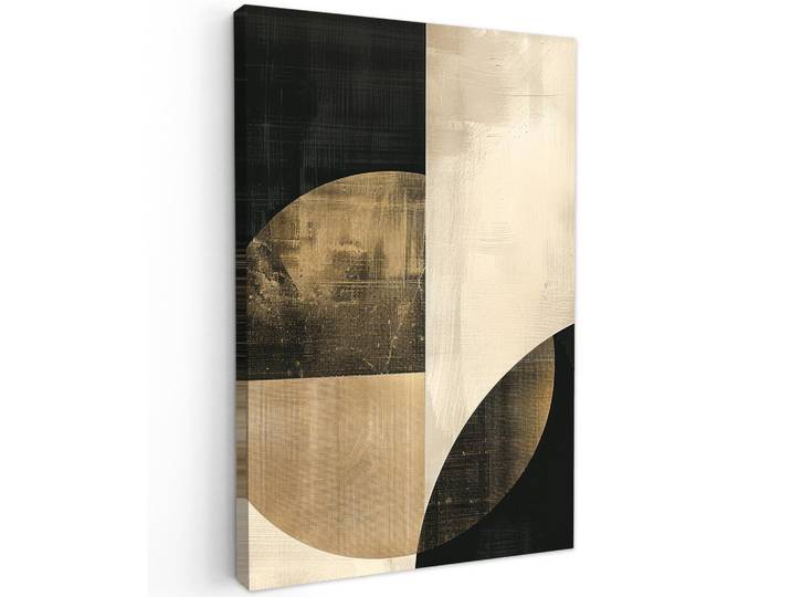 MuchoWow Leinwandbild - Abstrakt - Geometrische Formen - Schwarz - Gold - 60x90 - Kunstdruck, Ecru, Textil, Kiefer, Rechteckig, 60x90 cm, gerahmt, Bilder & Rahmen, Bilder, Wandbilder