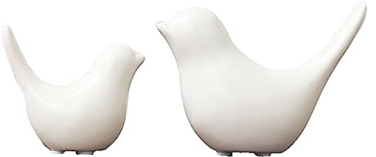 Set van 2 moderne vogelbeelden van keramiek voor decoratie op tafel