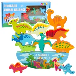 Dinosaurier-Turm-Balance-Spiel, Geschicklichkeits-Holzbaustein-Puzzle, 12-teilig.