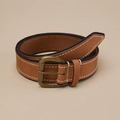 Lucky Brand Men's Leather And Denim Detail Belt - Men's Accessories Belts in Medium Brown, Size 42