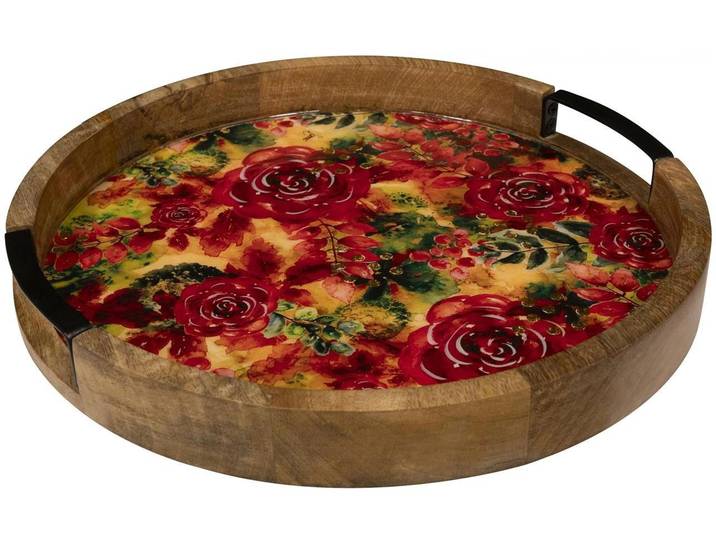 Servierplatte CHALET Rose Rouge Gold , bunt (goldfarben, braun), B:35cm H:4cm T:35cm, Metall, Servierplatten, Servierplatte