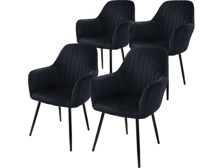 ML-Design 4er Set Esszimmerstuhl mit Rückenlehne, Schwarz, aus Samt