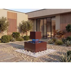 Außenbrunnen aus Edelstahl mit LED-Beleuchtung - H 65 cm - Terracotta - CARDINA