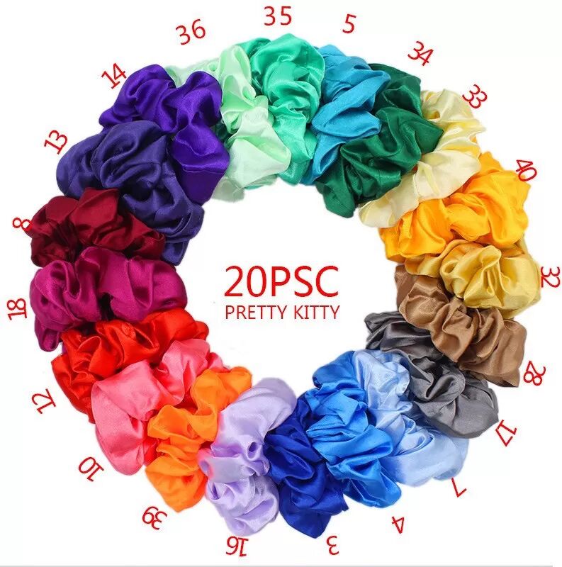 INF Lot de 20 chouchous en satin - Attaches cheveux multicolores