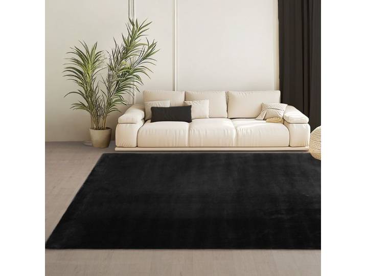 Teppium Tapis Noir 200x280 cm Lavable Antidérapant et Doux tapis uni Salon et Chambre
