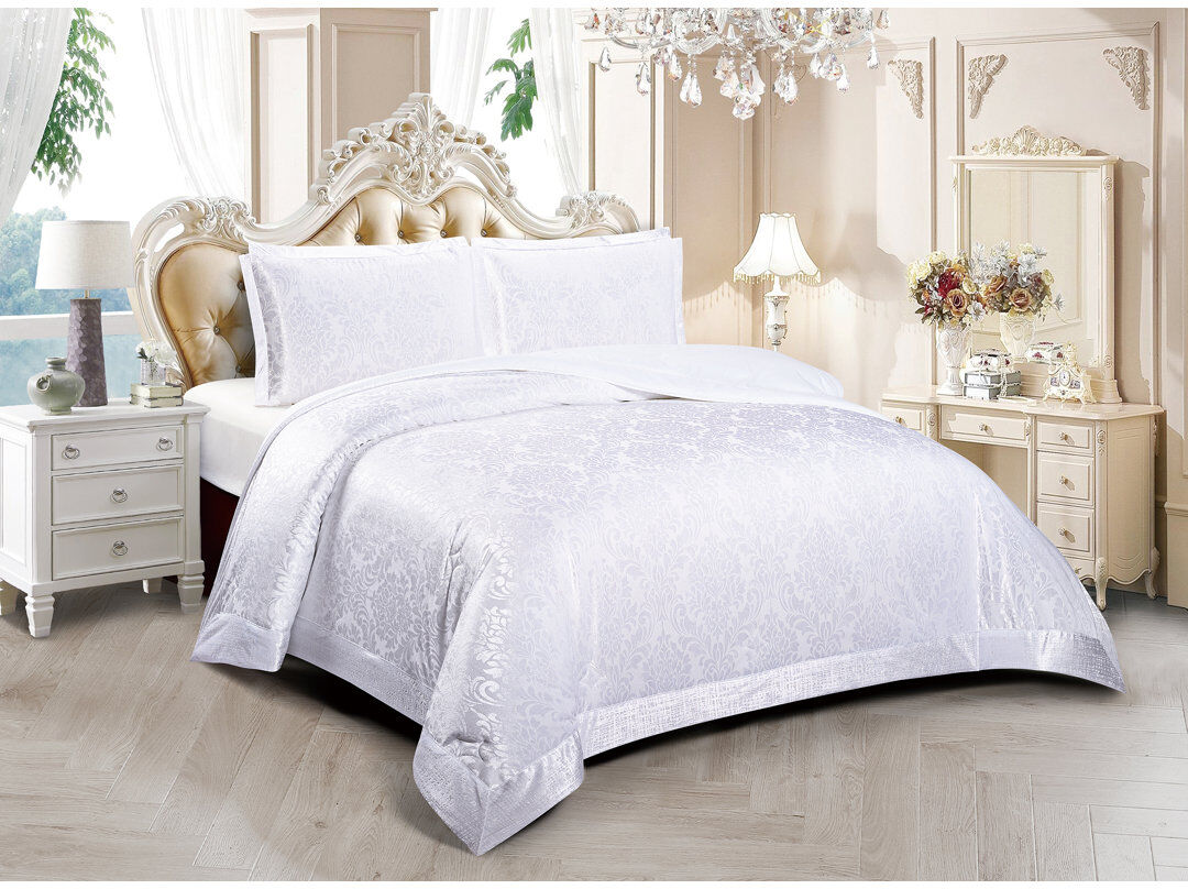 Household Furnishing Damask Bedspread with Pillow Shams White Double Bedspread + 2 Standard Shams