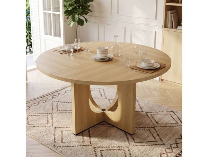 COVREO Table a manger ronde 120 cm 4 a 6 personnes style scandinave minimaliste MDF coloris chene