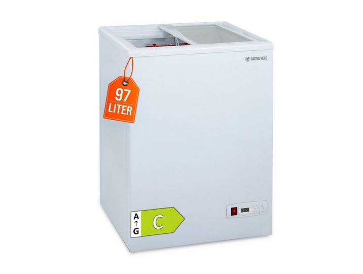 GastroHero Gefriertruhe Tiefkühltruhe 97 Liter mit Glasschiebedeckel & Schloss - Eistruhe TKTR-ECO100N, 58.5 cm breit, 97 l