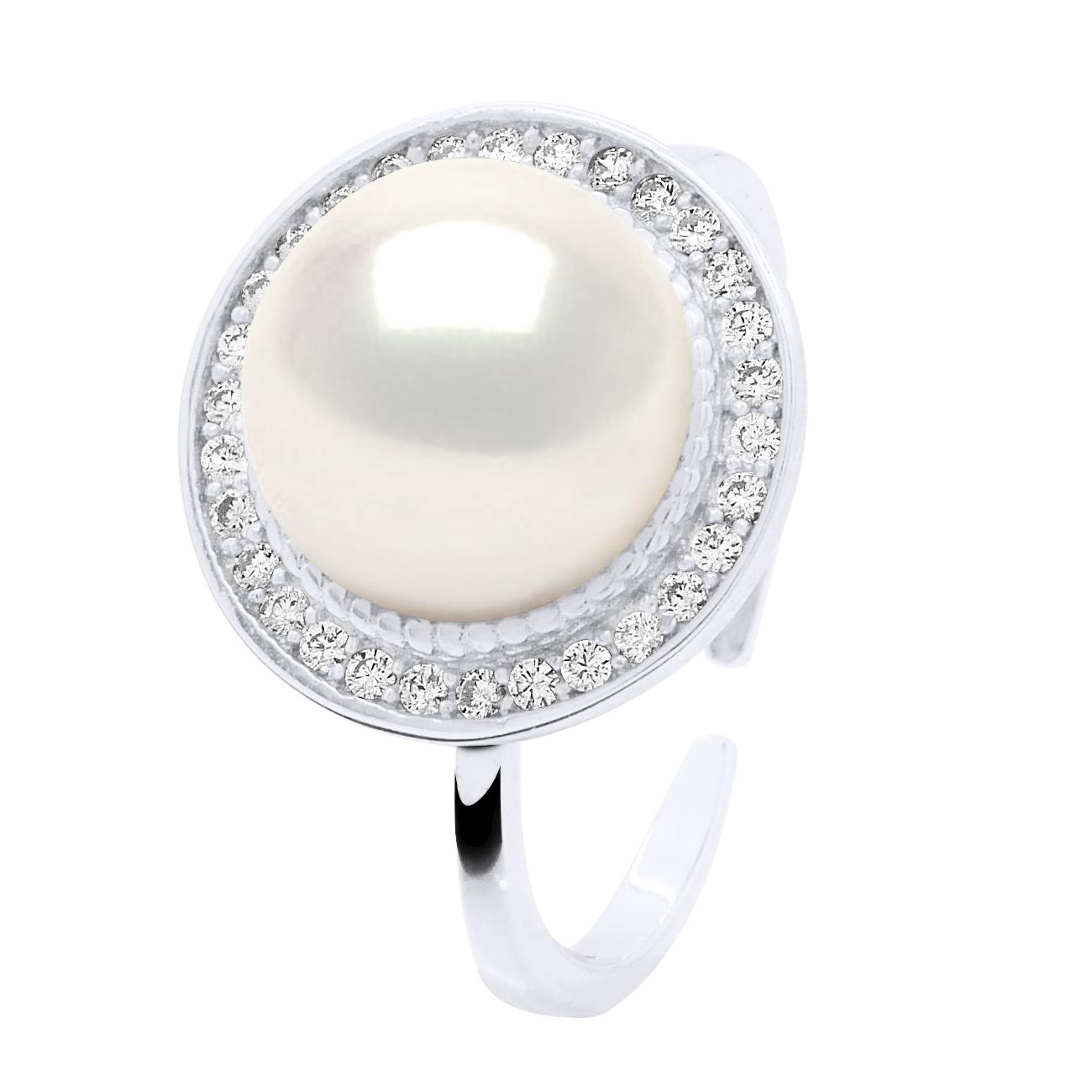 Verstelbare ring Omgeving in Cubic Zirconia - Echtheid Gekweekte Zoetwaterparel Knop 10-11 mm