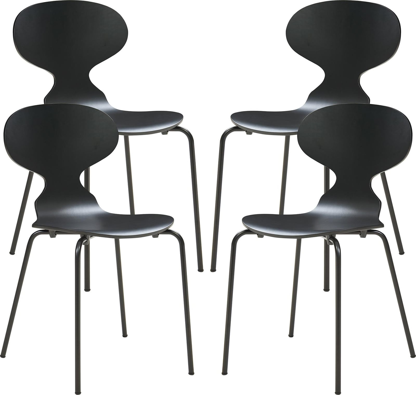 en.casa Eetkamerstoel Kil set van 4 zwart met houten zitting en metalen frame, stapelbaar