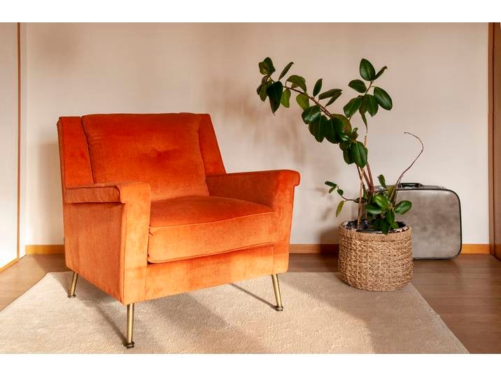 Fauteuil vintage en velours orange Elbrouz