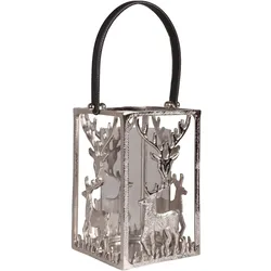 DELUKE Laterne EMIL Aluminium Silber 31x23,5x20cm Gartenleuchte Tischlampe Hängelampe
