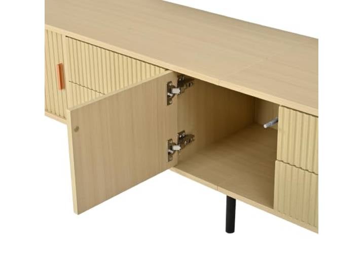 Ovaler TV-Ständer 180x45cm, MDF, 4 Schubladen, Rolltür, Holzfarbe MDF, 180 x 40 x 45 cm, 4 Schubladen, Rolltür, für TVs bis 80 Zoll, Holzfarbe