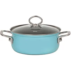 Riess Kasserolle mit Glasdeckel Ø20cm 2 Liter Nouvelle Kristallblau Emaille