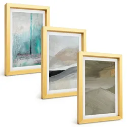 BILDER SET 3er Set - 20x30 cm Goldrahmen - Gemalte abstrakte Dekorationen