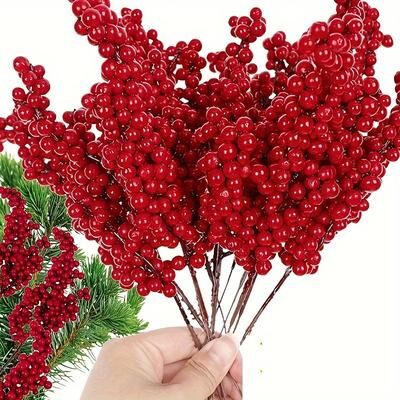 Combo Retail Shop Set Of Bright Red Artificial Christmas Tree Berries, Holiday Decoration 12pcs