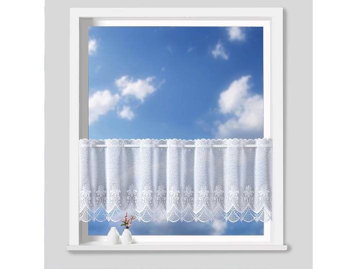 Scheibengardine nach Mass WECKBRODT Fiorella , weiss (weiß), B:128cm H:30cm, Obermaterial: 100% Polyester, Gardinen nach Mass, Scheibengardine nach Mass, Bistro, Gardine, Store, nach Mass
