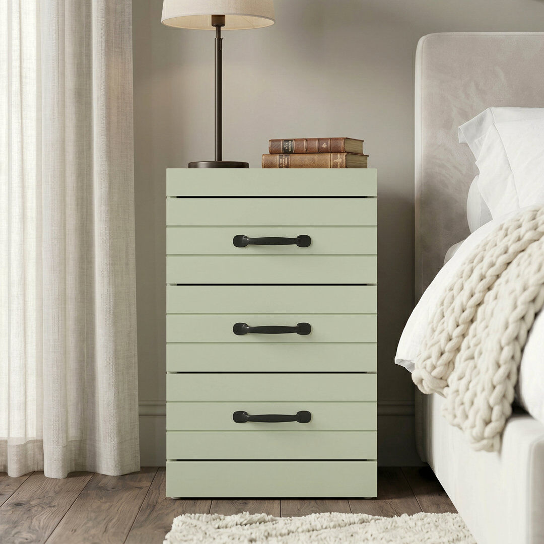 17 Stories Allington 3 Drawer Bedside Table Sage Green 59.5cm H X 35.1cm W X 31.2cm D