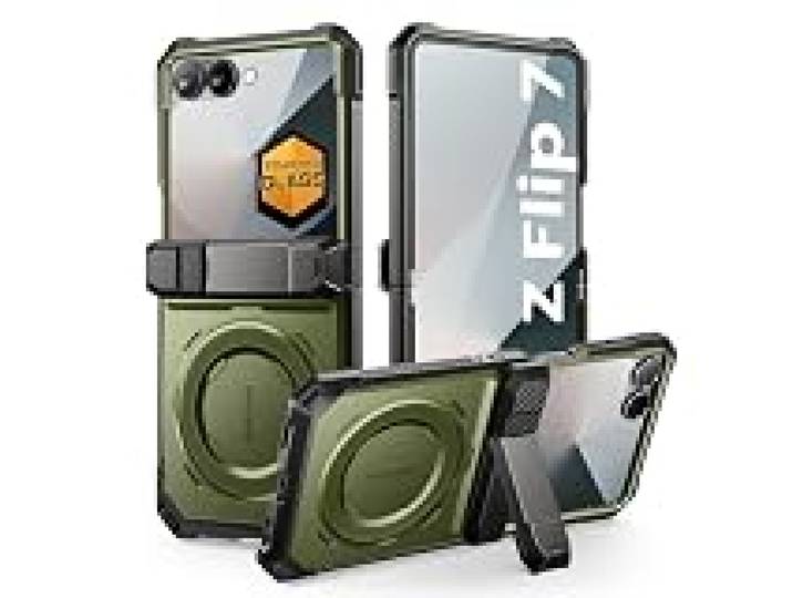 SUPCASE Coque pour Samsung Galaxy Z Flip 7 avec Support Béquille & Protecteur d'Ecran (UBGrip) [MagSafe Compatible] [Protection Charnières] Coque Magnétique Intégrale Qualité Militaire, Vert