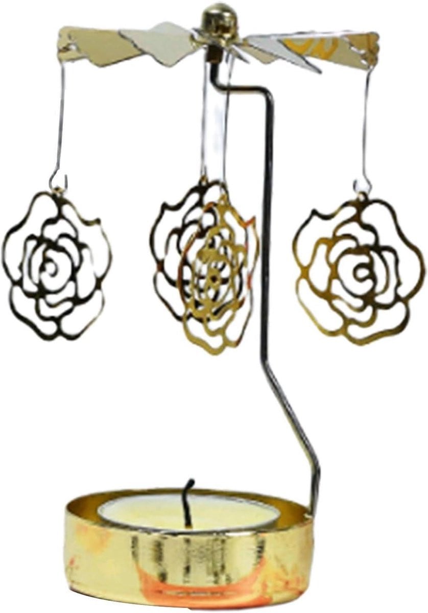 Draaiende Kaarsenhouder Lantaarn Rosegoud Hoogte: 14 cm