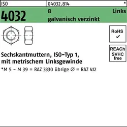 Sechskantmutter ISO 4032 links M6 8 galv.verz. 100 Stück