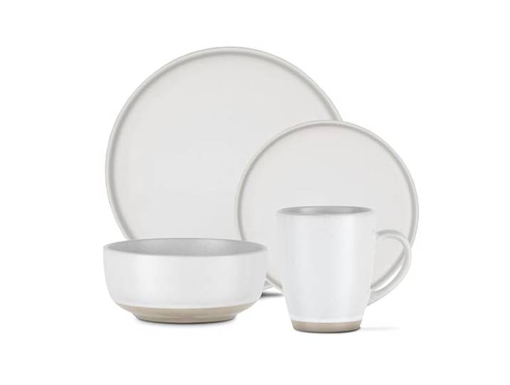 Barbary & Oak BO867007WHT Avena 16-teiliges Geschirr-Set, Steingut, Leinen, Weiß