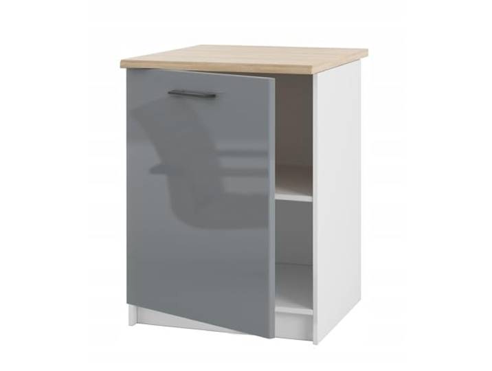 Laclar Unterschrank mit Arbeitsplatte 60 cm - stehend mit MDF-Front - Grauer Acryl-Glanz - universell - mit Montageoptionen für Links oder rechts - inklusive Aller notwendigen Montagematerialien
