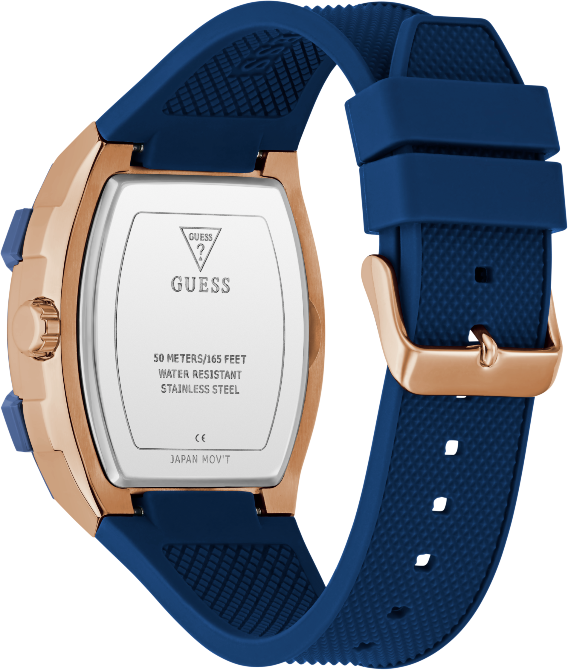 Multifunktionsuhr GUESS "PHOENIX", blau (blau, blau), Armbanduhren, Herren, roségoldfarben, Multifunktionsuhr, Quarzuhr, Armbanduhr, Herrenuhr, Silikonarmband, Datum