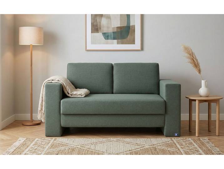 BRUNO Schlafsofa 120cm in Grün Kubus stabiles Massivholz & Boxspringkomfort