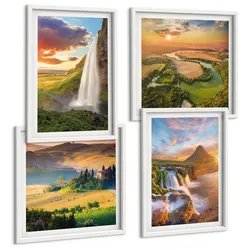 BILDER SET 4er Set - 50x50 cm & 40x60 cm Weißer Rahmen - Italienische Sonnenuntergänge